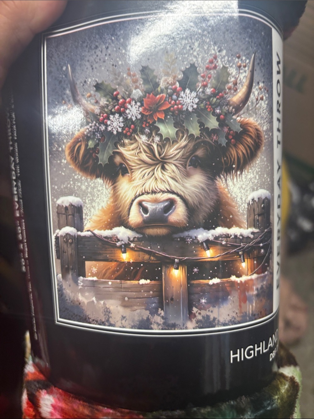 Festive Highland Cow Holiday Throw Blanket - Brown & Red Accents